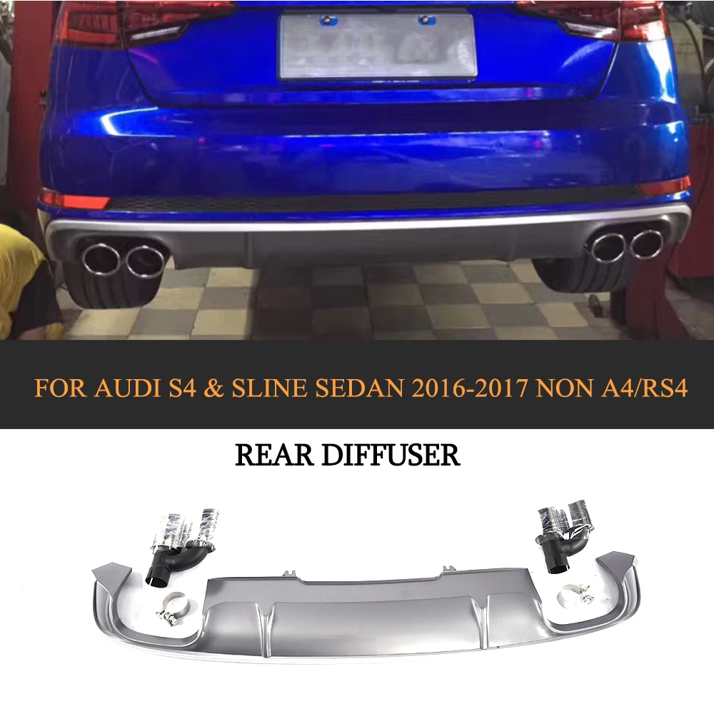 PP Car Rear Bumper Lip Diffuser With Exhaust Muffler Tips For Audi S4 Sline Sedan 4 Door Non A4 RS4 2016-2017 PP Car Rear Bumper Lip Diffuser With Exhaust Muffler Tips For Audi S4 Sline Sedan 4 Door Non A4 RS4 2016-2017
