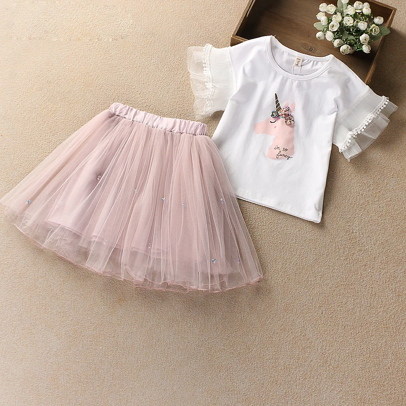 Girls-Clothes-Fashion-Bell-Sleeve-Girls-Clothes-Set-2018-Summer-Cartoon-Cotton-T-shirt-Short-Skirt