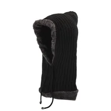 Защита ушей для шеи теплые для мужчин и женщин мешковатая Зимняя Шапка-бини с шарфом для взрослых Skullies однотонная зимняя мужская женская шапка черная шапочка