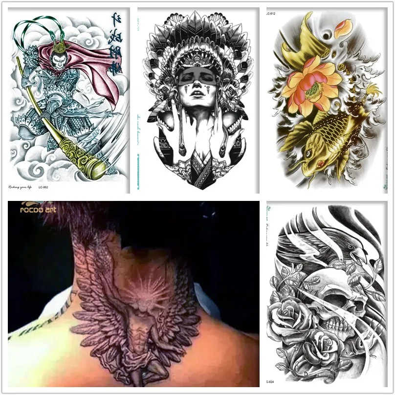 

Rocooart 5 sheets Temporary Tattoos Set,Big Arm Wings,Fishs Waterproof Body Temporary Fake Large Tatoo Sticker Taty For Men