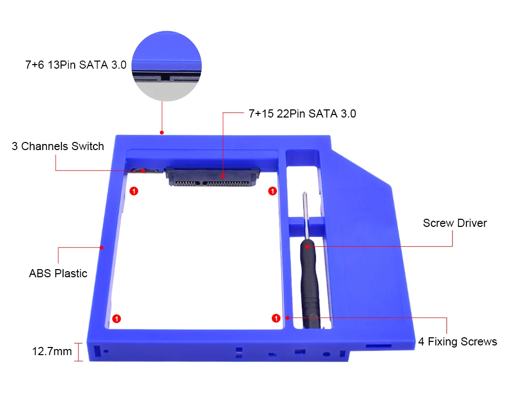 CHIPAL Универсальный 2nd HDD Caddy 12,7 мм SATA to SATA для 2,5 ''2 ТБ жесткий диск SSD чехол адаптер Корпус для ноутбука CD-ROM DVD-ROM