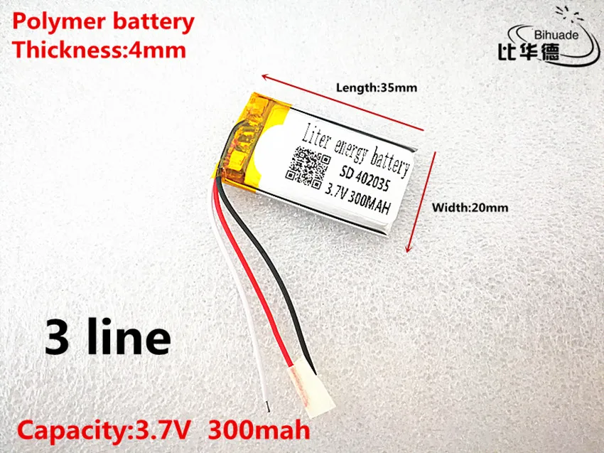 3 линии хорошего качества 3,7 в, 300 мАч, 402035 полимерный литий-ионный/литий-ионный аккумулятор для игрушек, POWER BANK, gps, mp3, mp4