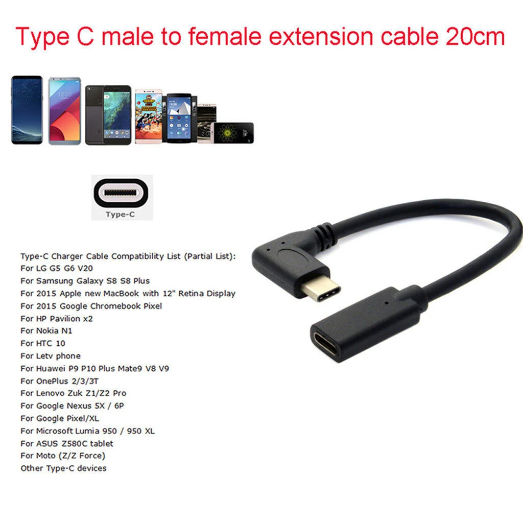 1pc USB3.1 Type C Extension Cable High Quality USB 3.1 Type-C Male To Female Extender Data Cable 20cm/100cm Mayitr