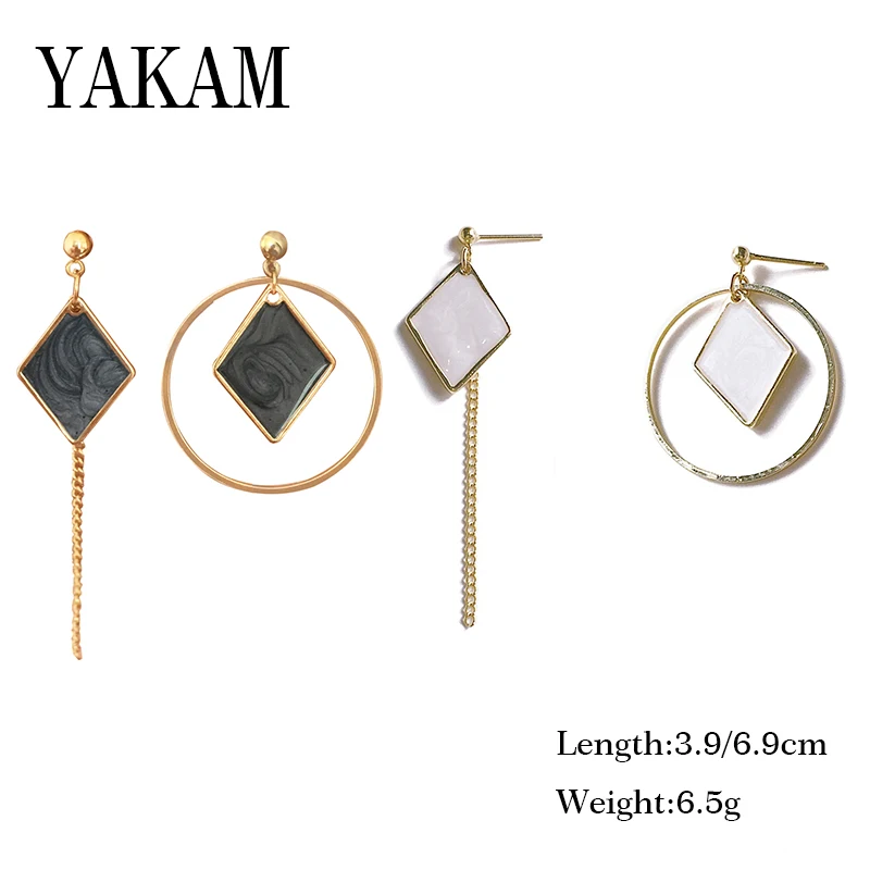 

Black Enamel White Glaze Square Earrings 2019 Autumn Gold Color Big Hollow Circle Chain Tassel Earring For Women Fashion Jewelry