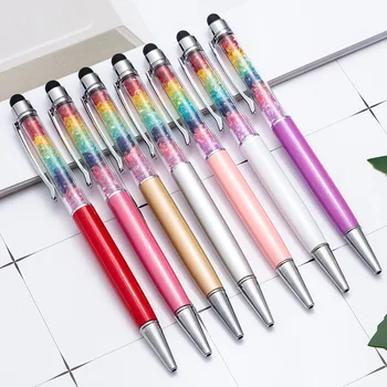 

Fancy Rainbow Colored Crystal Diamond Ballpoint Pen Kawaii Touch Screen Creative Metal Custom Logo Office Supply Stationery Item