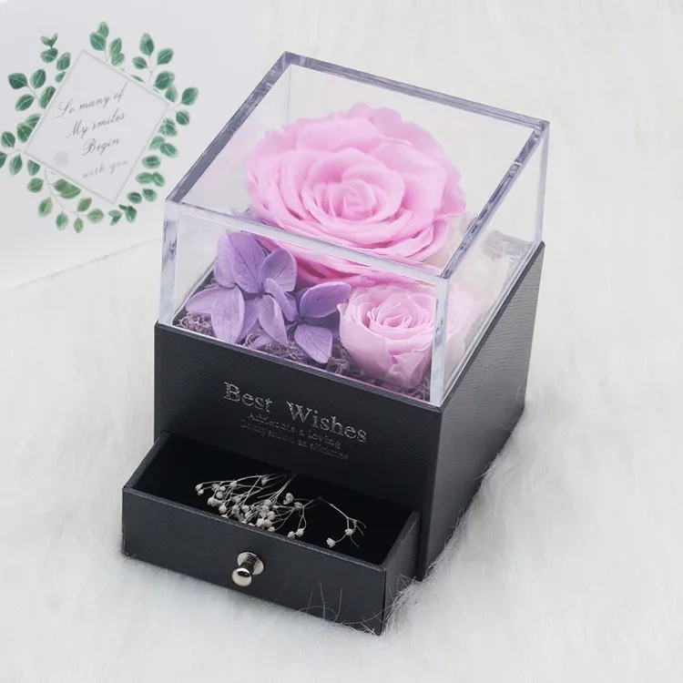 

Beauty And Beast Eternal Flower Rose In Flask Wedding Decoration Artificial Flowers In Glass Cover For Valentine's Day Gifts