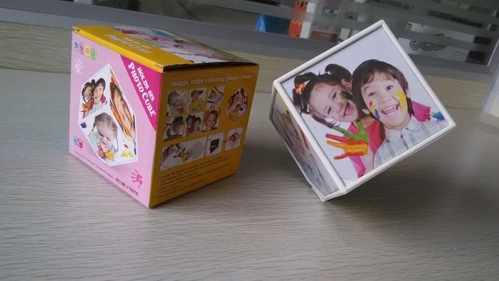 

Revolving Rotating Photo Cube Multi Picture Frame 6 Photo Display Office Gift