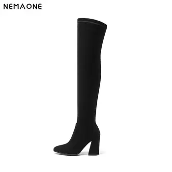 

NEMAONE 2019 suede Leather Women Over The Knee Boots Sexy High Heels Women Shoes slip-on poined toe autumn Boots Size 34-43