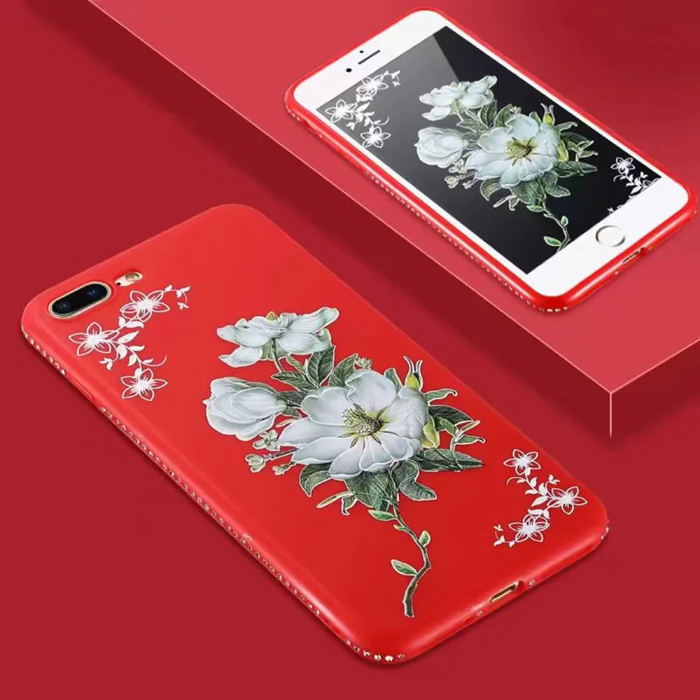 Soft Case For iPhone X 8 7 6S 6 Plus 5S Cover 3D Flower Rhinestone Phone Back Cover For Coque iPhone 5 5S SE 6S 7 8 Plus X Case (7)