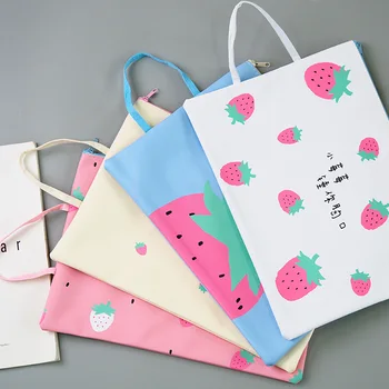 

1pcs soft cute girl pink series student waterproof file bag strawberry skin zipper bag A4