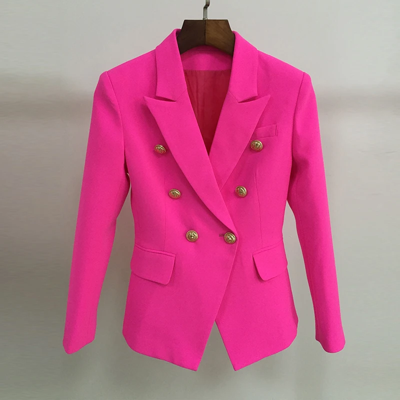 High Quality 2019 Slim Women's Blazer Jacket Coat Lion Buttons Double Breasted Phosphor Office Ladies Blazers Outerwear Female
