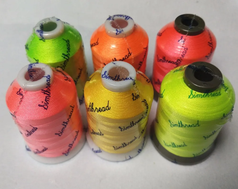 Simthread 6 популярных неоновых цветов нить для машинной вышивки для дизайна Диснея и красивых вышивальных работ