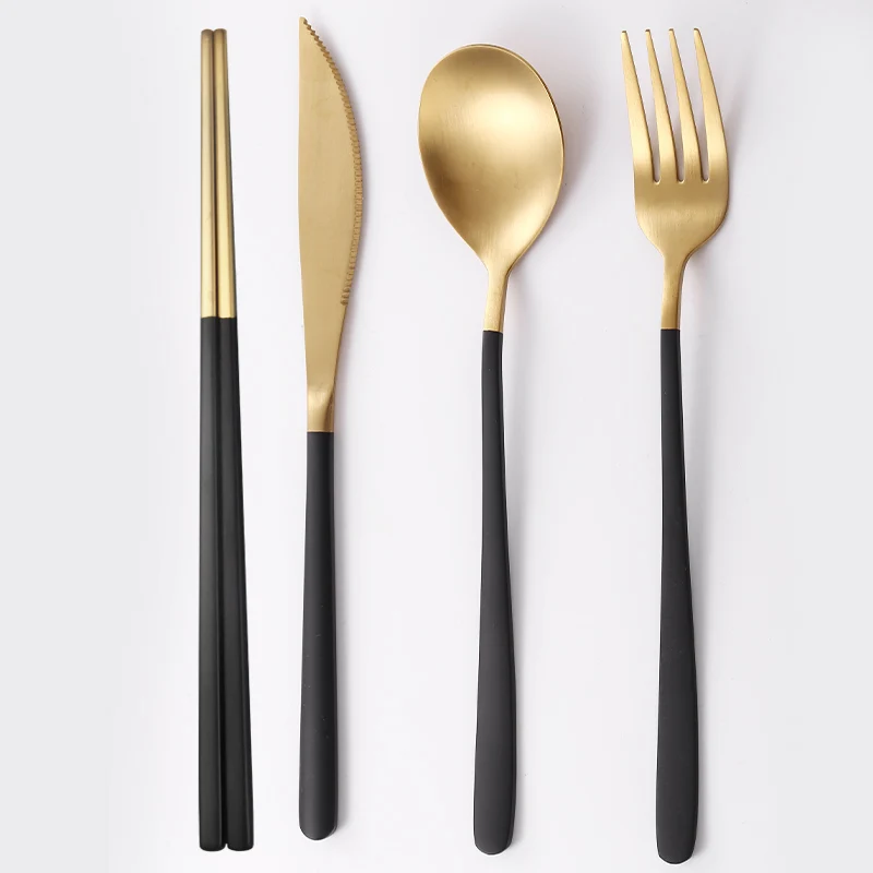 JueQi набор посуды столовые приборы из нержавеющей стали 304 посуда кухонная посуда включает нож вилка чайные ложки 18/10 - Цвет: black gold 4pieces