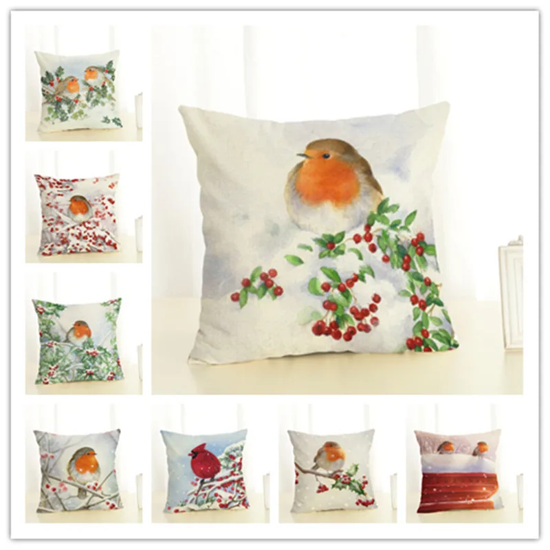 Navidad New Christmas Bird 45x45cm Linen Pillowcase Merry Christmas Decorations for Home Cover Cushion Happy New Year Gift 2019  (6)