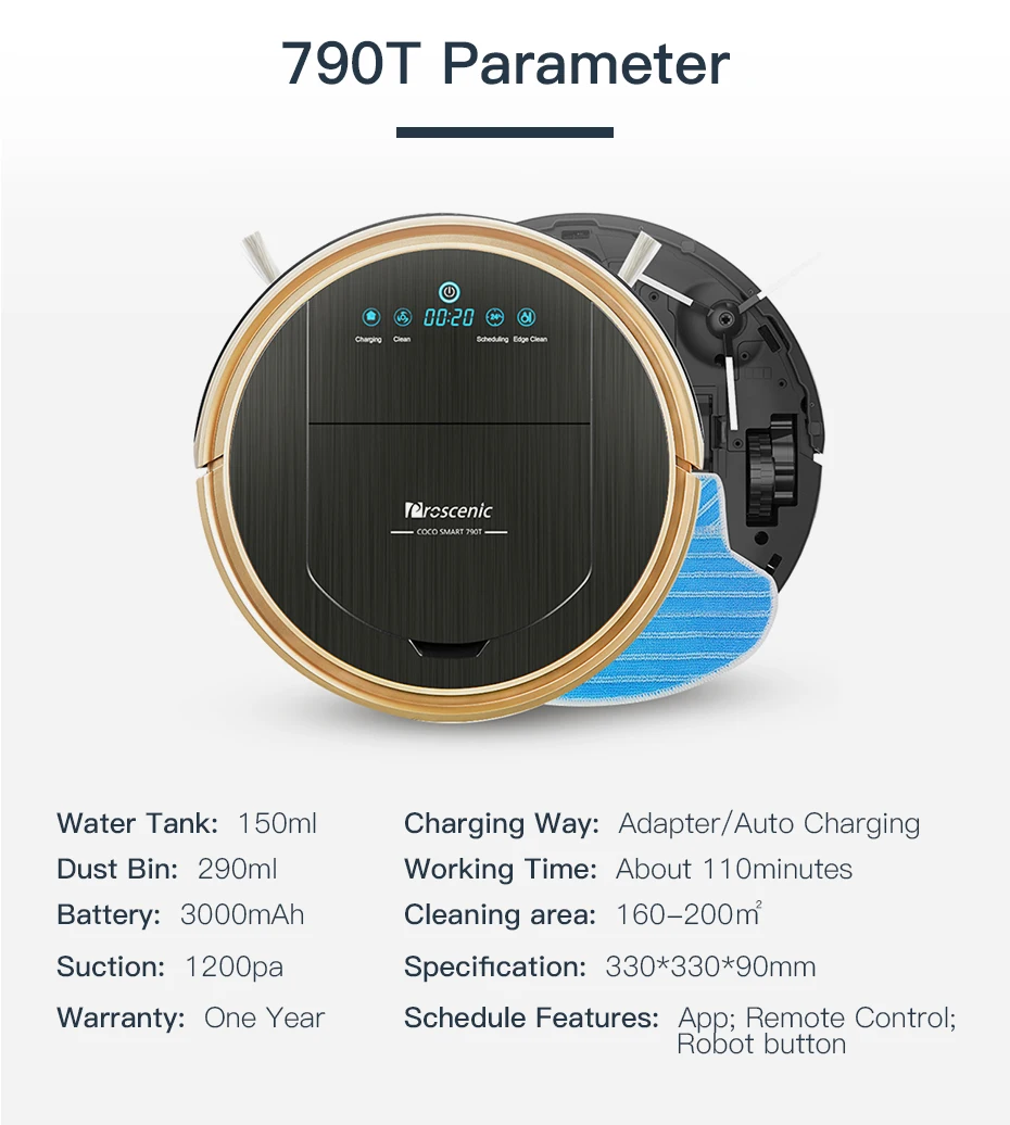 Proscenic 790T робот-пылесос Wifi подключенный домашний автоматический подметальный пылесос для уборки пыли приложение умный планируемый пылесос