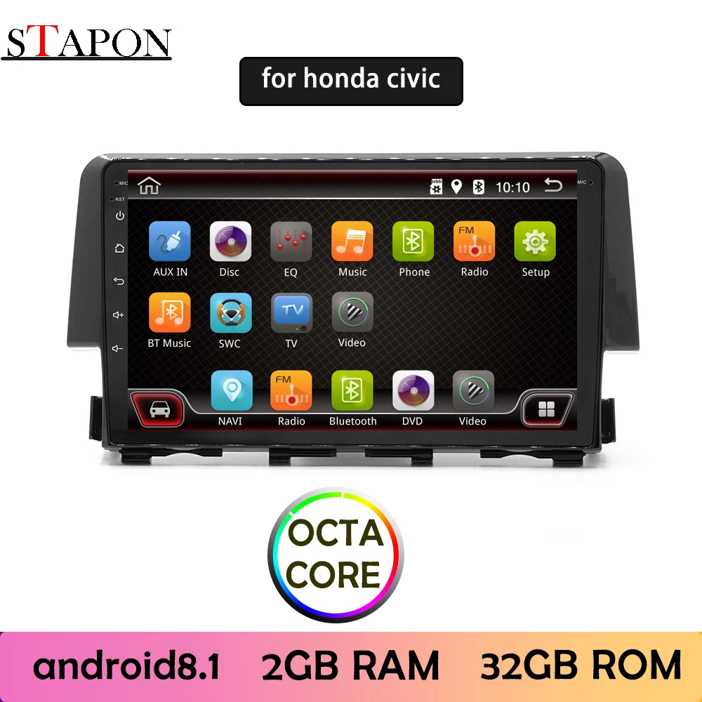 STAPON 10 дюймов для honda civic 2016 18 Android 8 1 2GBRAM автомобильный DVD MP5 мультимедийный плеер с