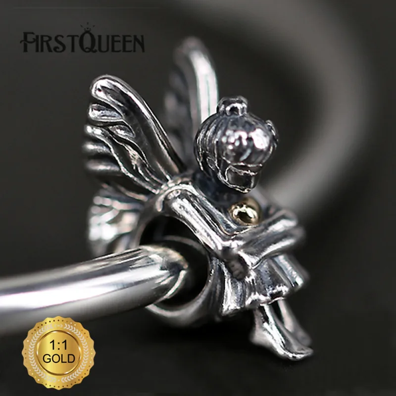 

FirstQueen 925 sterling silver&14k real gold Angle Charm Bead Fit Bracelets DIY Charms Pendants Jewelry Making Fine Jewelry