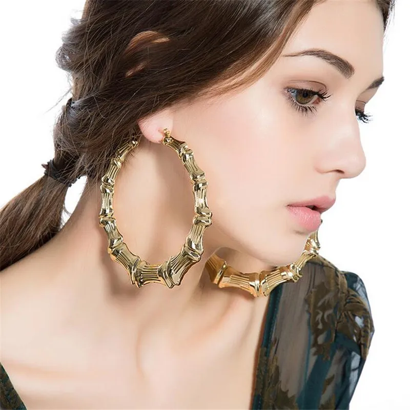 Fashion Exaggerated 10cm Earrings Circle Metal Bamboo Big Hoop Earrings Vintage Bohemia Jewelry