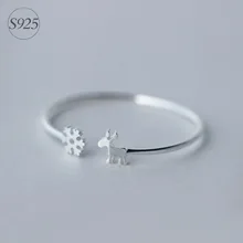 Подлинная стерлингового серебра 925 Снежинка и рога оленя манжеты браслет регулируемый Размеры LS159
