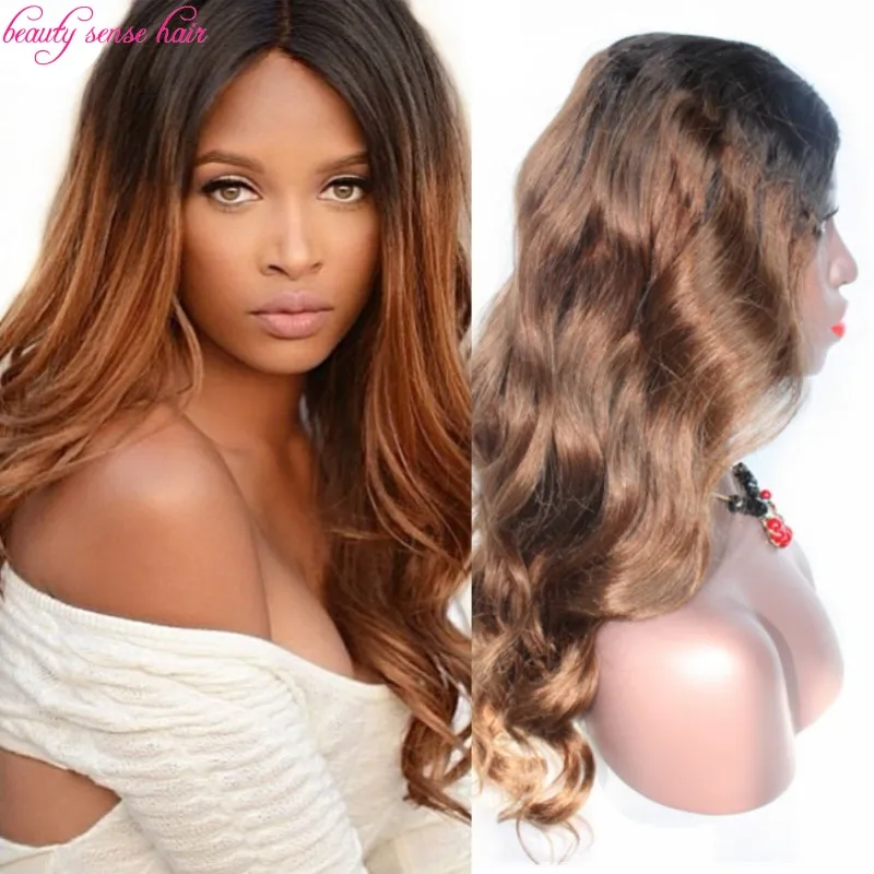 

Middle part two tone color #1b#6 Ombre full lace wigs Wavy 100% Unprocessed Malaysian virgin lace front hair wigs with baby hair