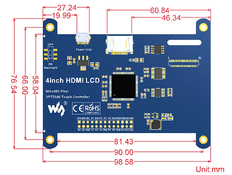 RealQvol 4 дюйма HDMI ЖК-дисплей резистивный Сенсорный экран, HDMI интерфейс, ips Экран, предназначен для Raspberry Pi 800x480 с высоким разрешением