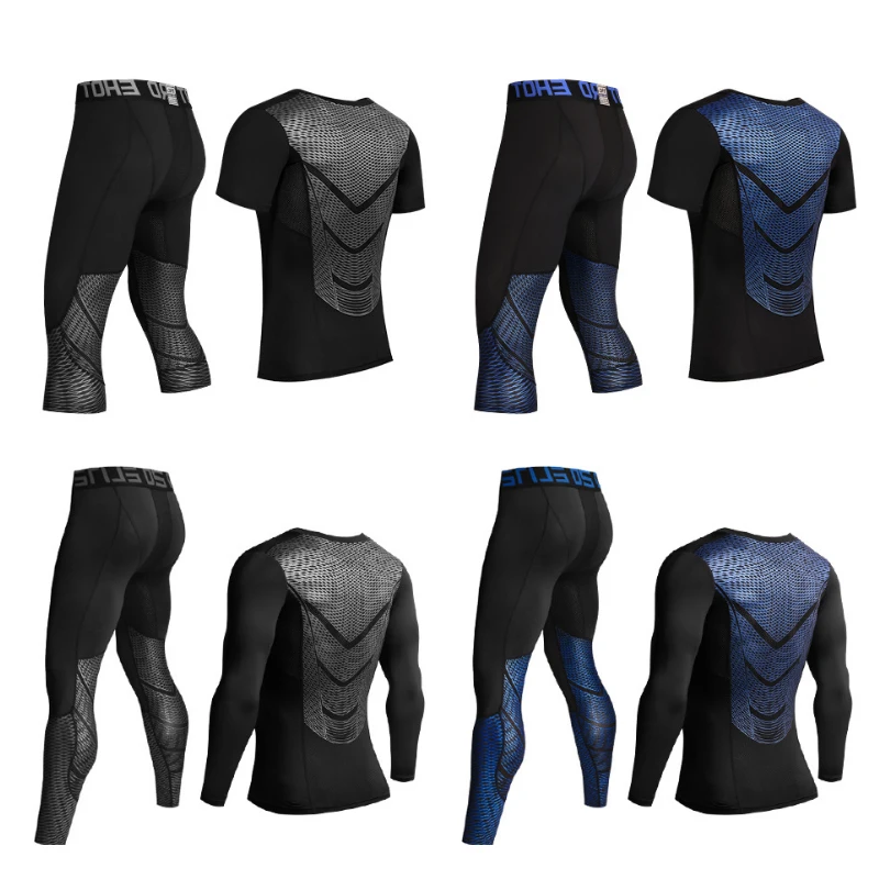 

Men Compression Sets Running Suits Workout Shirts Pants MMA T-shirt Mens Fitness Bodybuilding Leggings MMA Rashguard Tracksuits