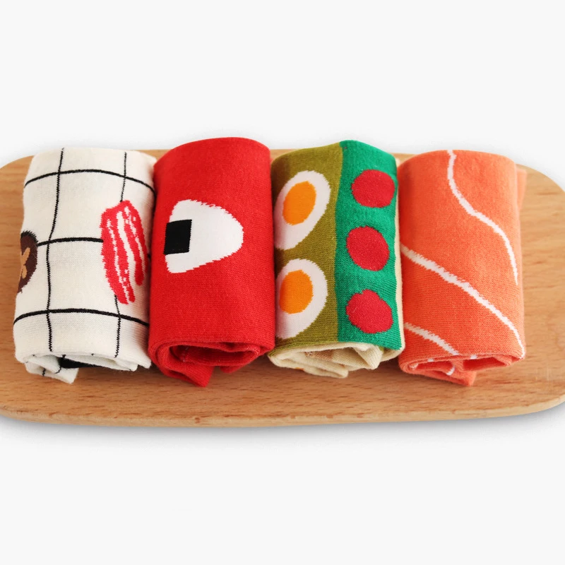 Мультяшные женские короткие носки, серия креативной жизни, женские хлопчатобумажные забавные носки с рисовыми шариками, японские носки для кухни
