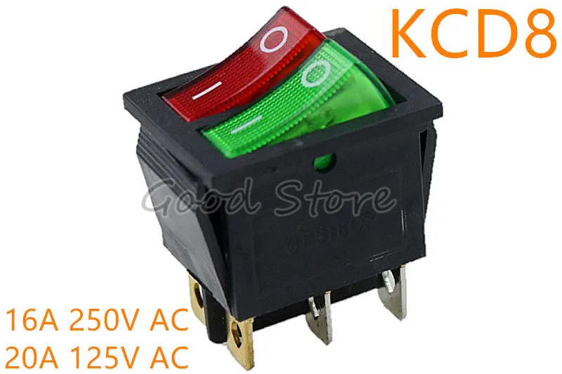 1 шт. KCD8 6 контактный 16 А 250 в двойной переключатель света клавишный