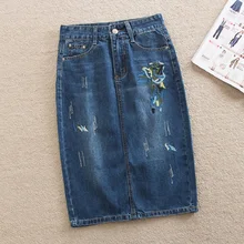 Более Размеры 3XL Для женщин джинсовая юбка вышивка Лето Высокая Талия Для женщин юбка миди плюс Размеры 7XL Для женщин юбки Faldas Saia Mujer