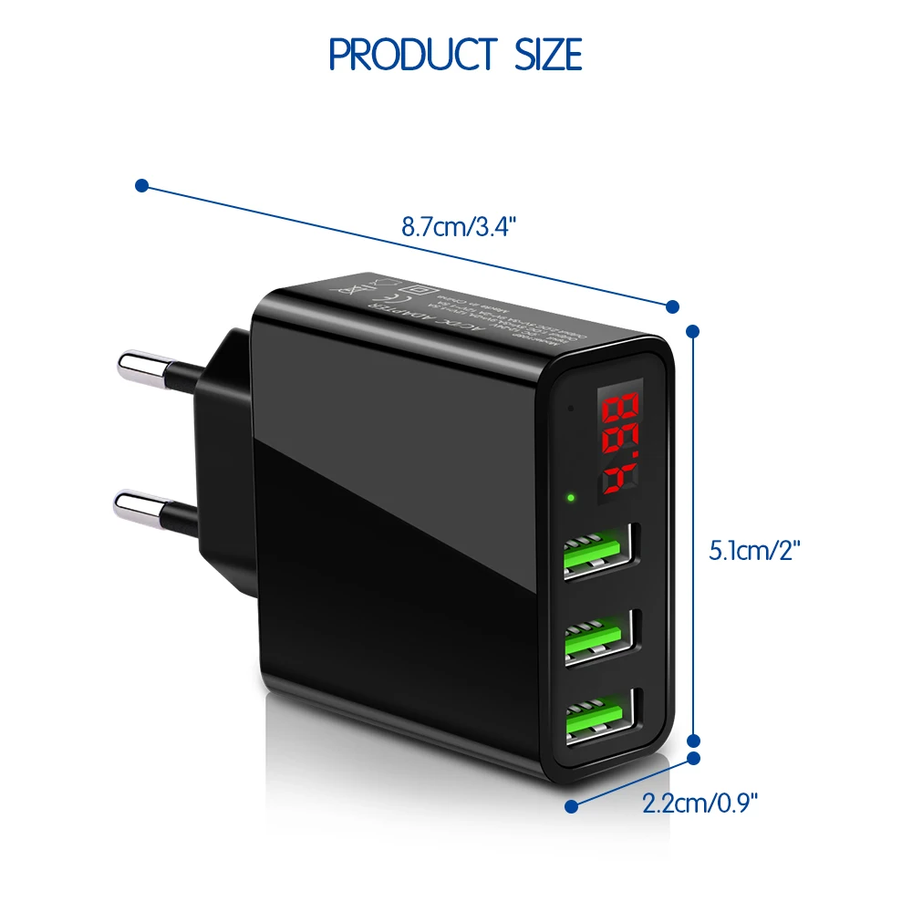 Светодиодный дисплей, 3 порта, быстрое USB зарядное устройство, 3 А, USB ЗУ для мобильного телефона, зарядное устройство для iPhone 7, samsung, Xiaomi, LG