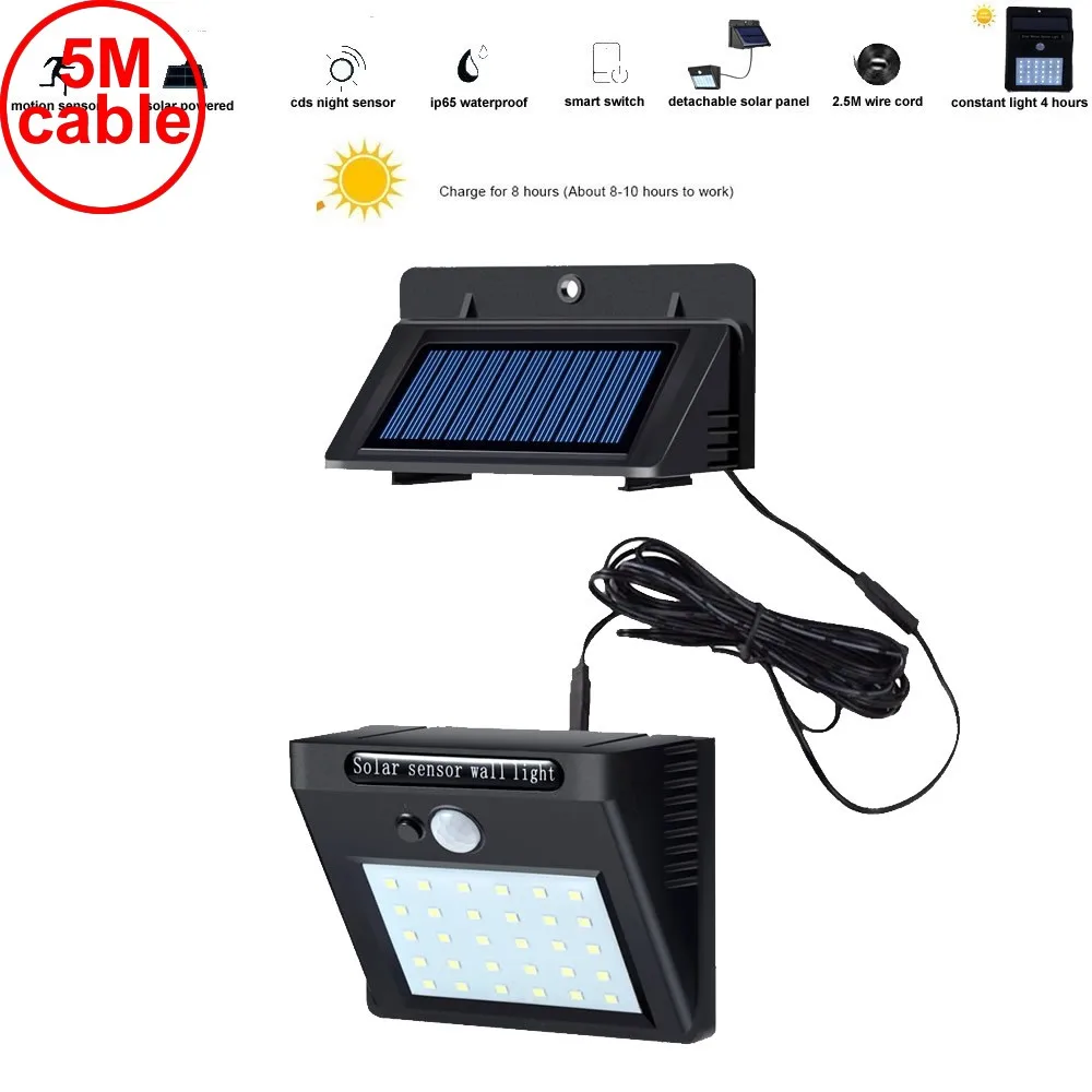 

30 leds solar light split mounting pIR motion sensor led indoor outdoor lamp waterproof ip65 for street garden patio home camps