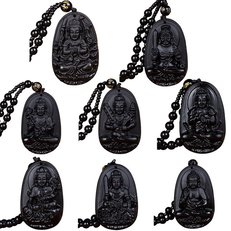 

1Pcs Natural Obsidian Folk Hand Carved Buddha Lucky Amulet Talisman Pendant Necklace