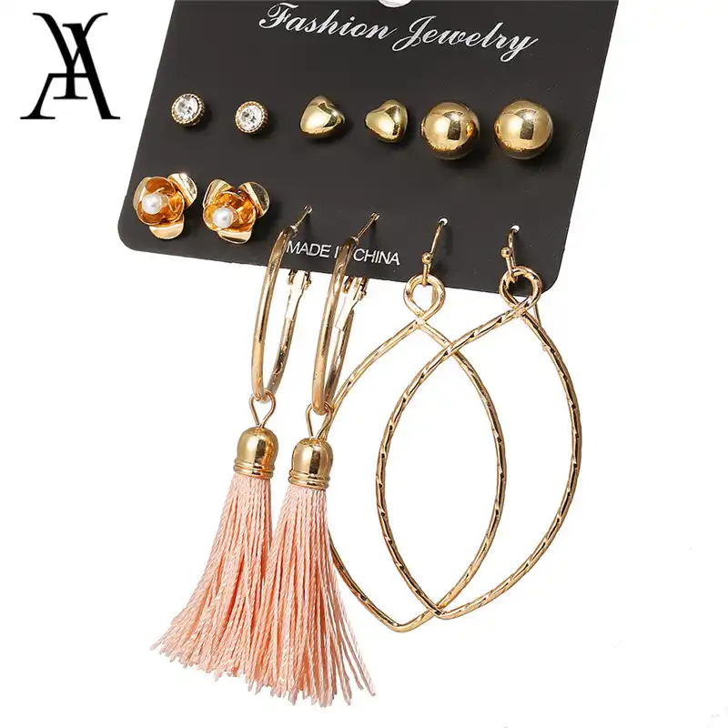 Aretes Mixta para Mujeres Bohemio Flor de hoja de color oro declaración de piedra