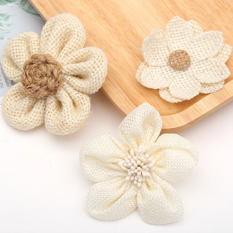 Винтажный белый цветочный бант кружевной джутовый льняной мешковины товары для