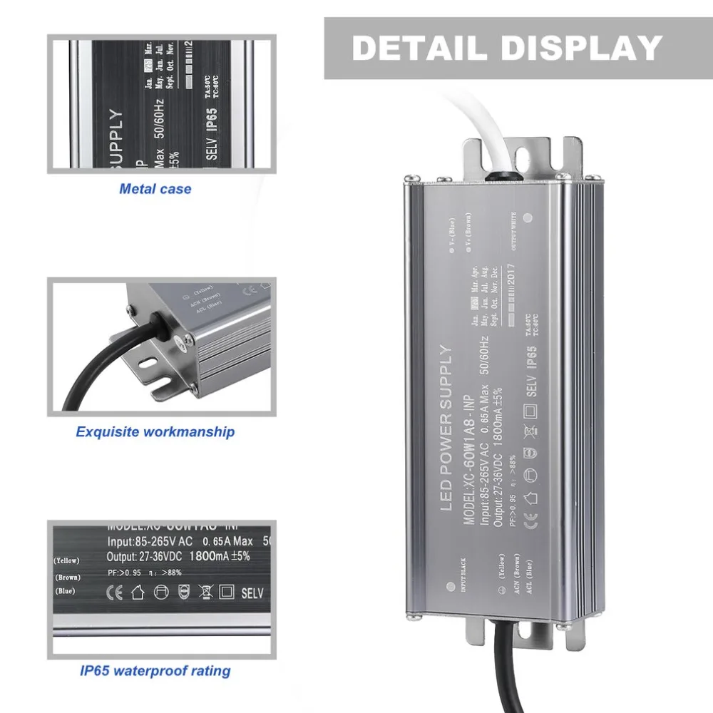 Водонепроницаемый IP65 Светодиодный источник питания светодиодный s драйвер 10 Вт 20 Вт 30 Вт 50 Вт 60 Вт 70 Вт 80 Вт освещение постоянный ток 85-265 В переменного тока до 23-36 В постоянного тока