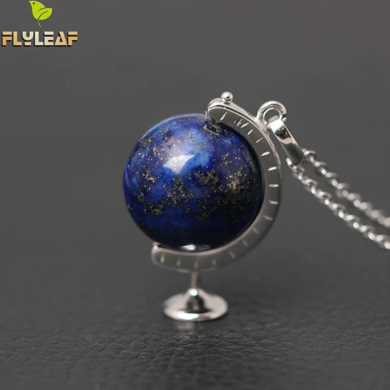 

Original 925 Sterling Silver High Quality Lapis Lazuli Globe Necklaces & Pendants For Women Casual Style Girl Accessories Gift