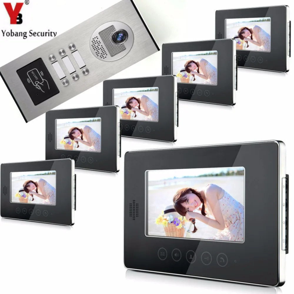

YobangSecurity Video Door Intercom Entry System 7"Inch Video Door Phone Doorbell Chime RFID Access Control 1 Camera 6 Monitor