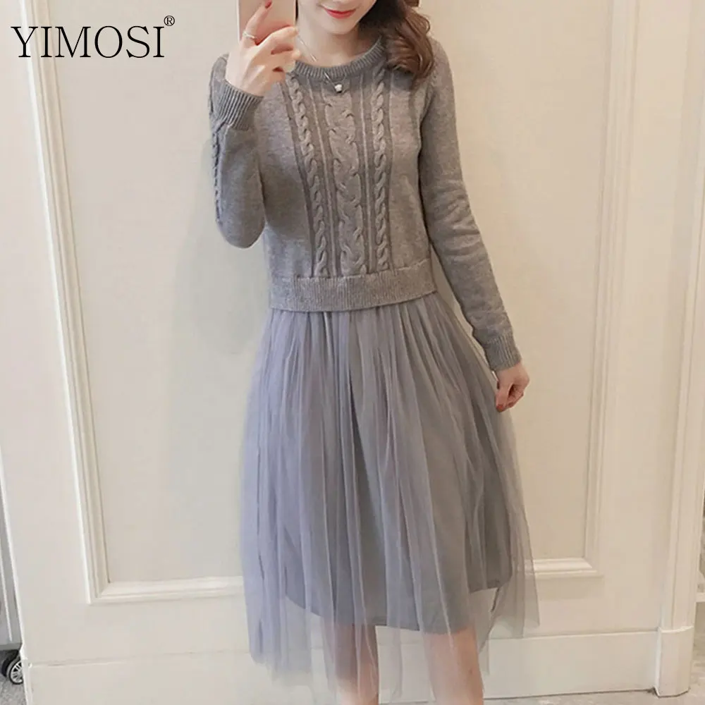 

2019 Autumn Winter Fashion Loose Female Jumpers Elegant Stitching Mesh Women Knitwear Ladies O Neck Long Sleeve Pullover Sweater