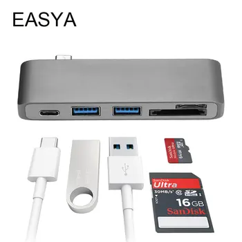 

EASYA USB C Hub Thunderbolt 3 Adapter USB Type C Dongle with PD Hub 3.0 TF SD Card Reader Slot for MacBook Pro/Ai USB-C 2018