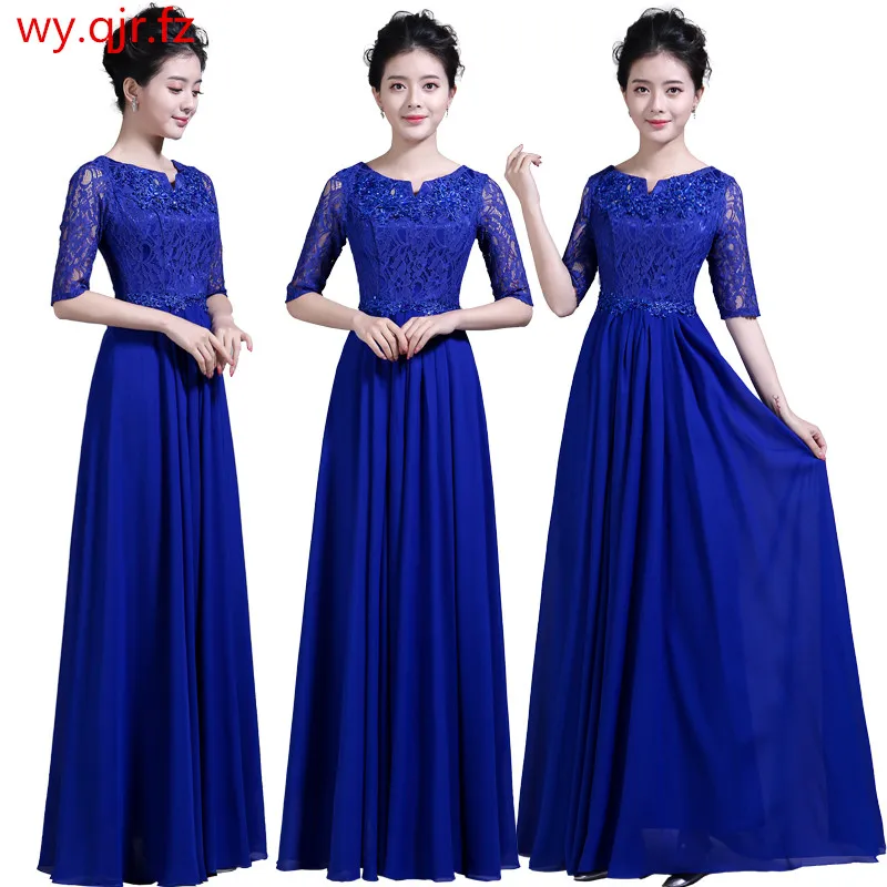 

DLH-68#Mother Bride Chiffon Lace Rrd Blue Long Bridesmaid Dresses Chorus Costume Bohemia Wedding Party Prom Gown Wholesale women