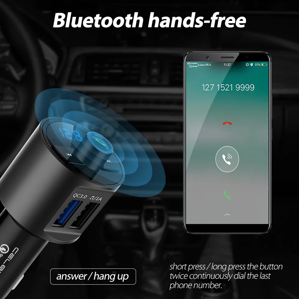 Bluetooth автомобильное зарядное устройство Handsfree автомобильный MP3 музыкальный плеер fm-передатчик модулятор двойное USB Автомобильное зарядное устройство Быстрая зарядка 3,0 QC 3,0 быстрая