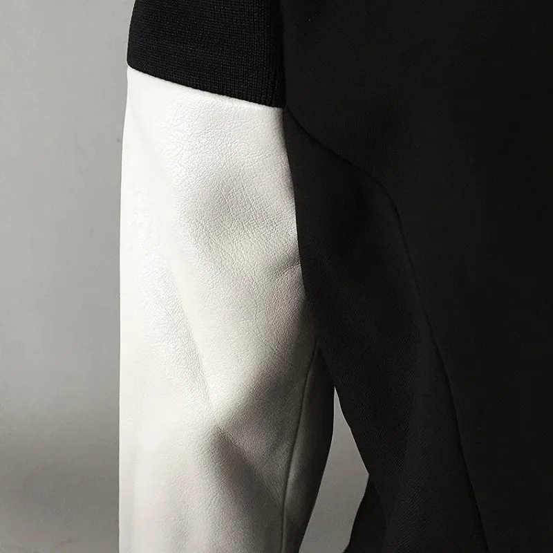 Контраст Цвет резьбовые манжеты лоскутное из искусственной кожи одежда высшего качества для женщин блейзер куртки элегантный дизайн плюс