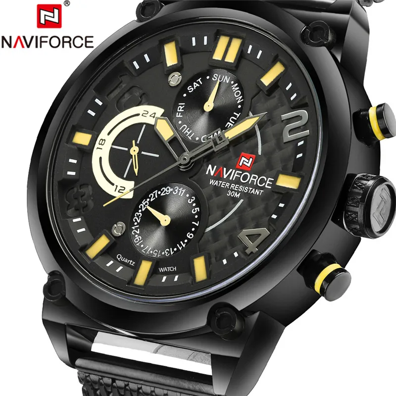 

NAVIFORCE Men Watch Date Week Sport Mens Watches Top Brand Luxury Military Business Stainless Steel Quartz Male Clock Box 9068