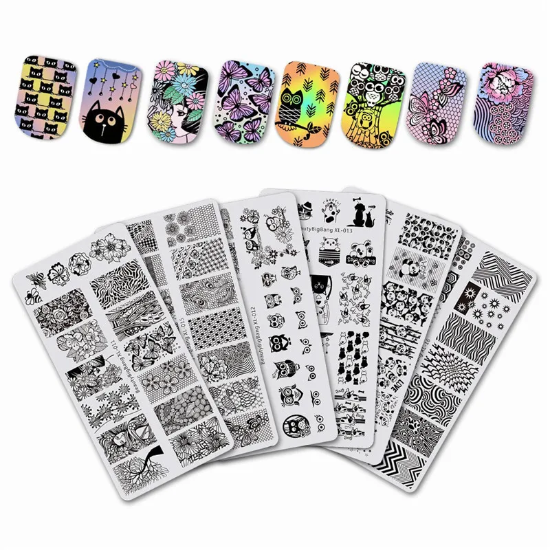 

BeautyBigBang 6PCS Stamping For Nails 6*12cm Rectangle Nail Stamping Plates Summer Flower Nail Template Nail Stamping