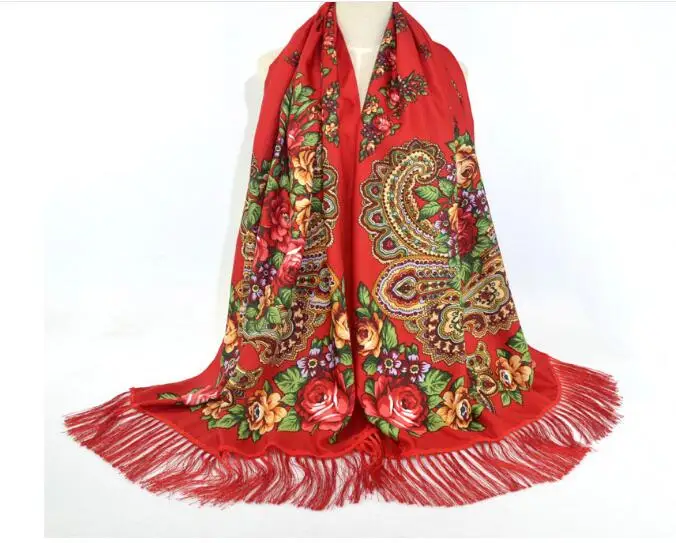 Женский шарф с принтом и кисточками, Модный мягкий шарф с бахромой, 175*70 см, 180 г/шт - Цвет: red