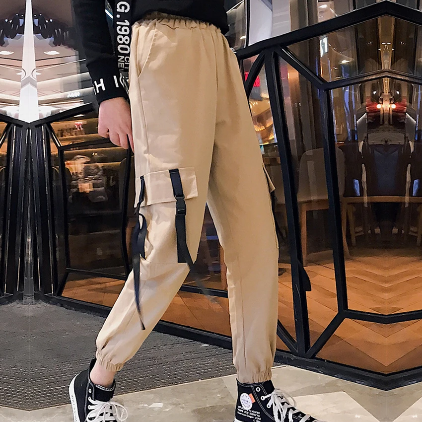 

Streetwear Cargo Pants Women 2019 fashion Women Pockets Wide Leg Vintage Harem Pant Black Korean Overalls Joggers Pants Trousers