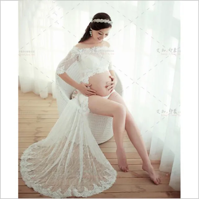 Необычные реквизиты для беременных; белое кружевное платье; платье для беременных женщин; одежда для фотосессии; подарок на день рождения ребенка - Цвет: Бежевый