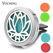 Essential Oil Car Diffuser Locket Vent Clip 316L Stainless Steel Pendant Magnetic Lotus Random Send 5pcs Oil Pads as Gift VA-304