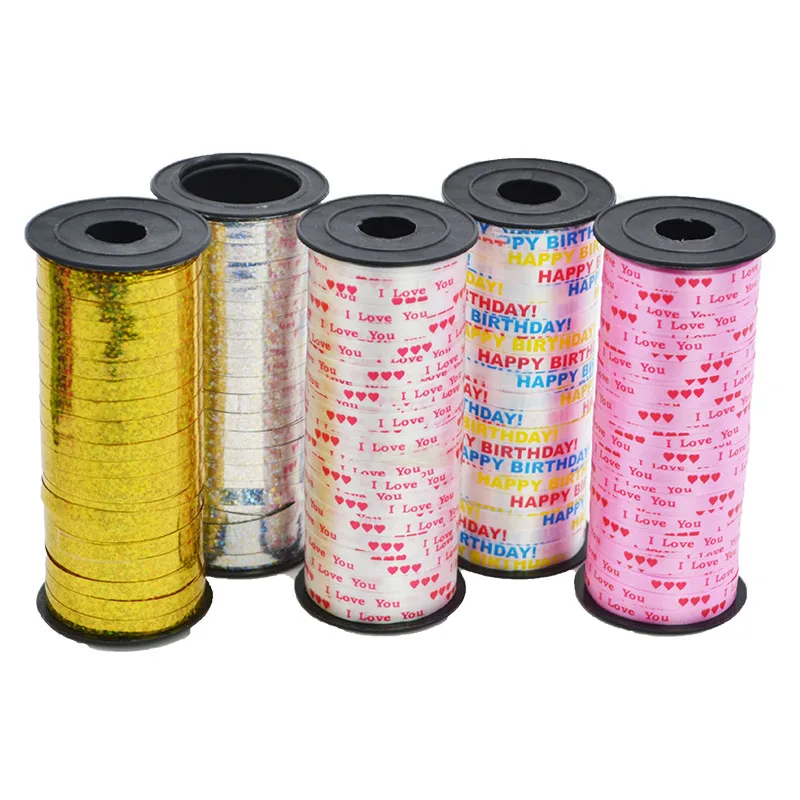 100Yards Laser Balloon Ribbon HAPPY BIRTHDAY Ribbon For Balloons Globos Accessories Wedding Birthday Home Decoration Lint 8Z