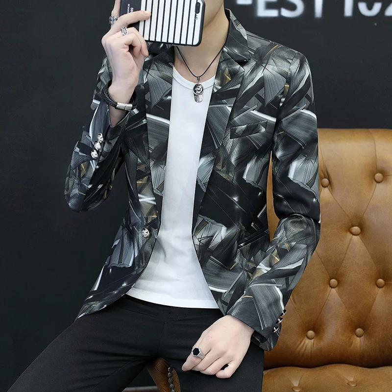 

Gentleman personality printing thin suit 2019 spring and summer suit trend of cultivate one's morality leisure suit